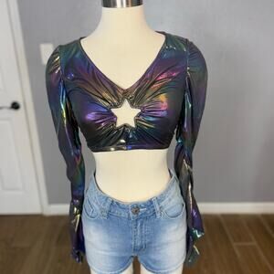 Dolls Kill Club EXX Galaxy Gathered Long Sleeve Top, S
